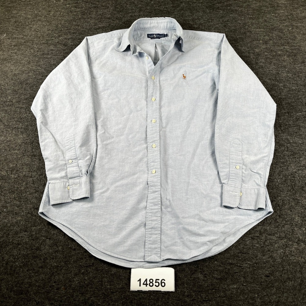 Ralph Lauren Dress Shirt Mens 16-35 Light Blue Cotton Pony Logo Button Down